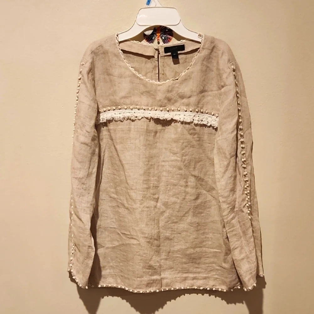 ❤️ J CREW LINEN FRINGE TRIM TOP, 10P